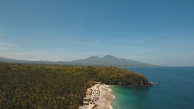 Tropikal manzara, deniz, sahil, dağlar.
