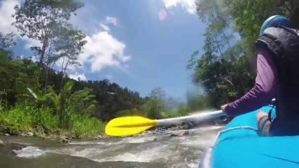 Rafting sur la rivière de montagne en Indonésie . — Video