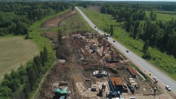 Construcción de carreteras Vista aérea — Vídeo de stock