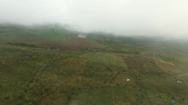 Boerderij in de bergen in de mist. Jawa eiland, Indonesië — Stockvideo