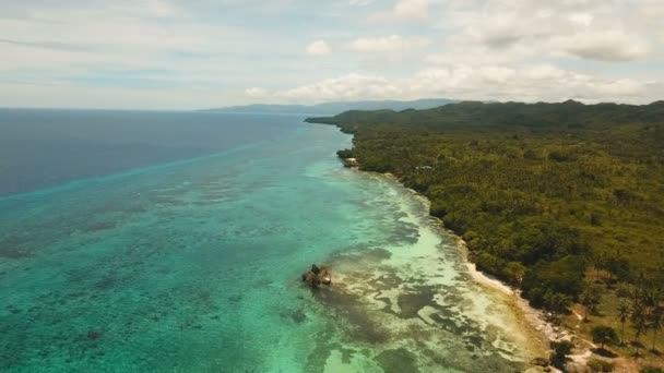 Seascape with tropical island, beach, resort, hotels. Bohol, Anda area, Philippines. — Stock Video