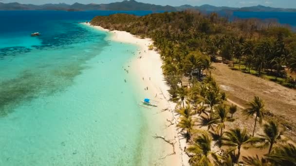 Widok z lotu ptaka piękny plaża na tropikalny wyspa Malcapuya. Filipiny. — Wideo stockowe