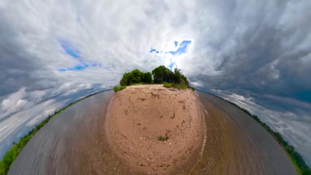 Landscape with river spherical little planet — Stock Video