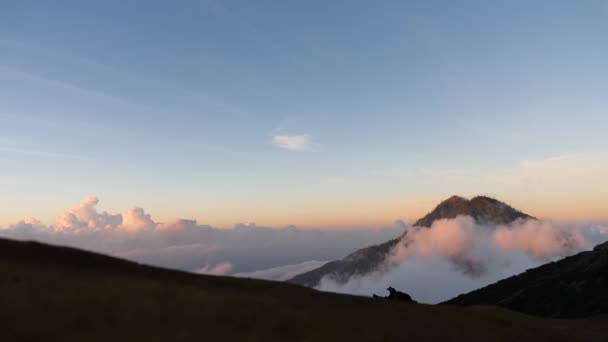 Horská krajina s východem slunce. Bali, Indonésie. — Stock video