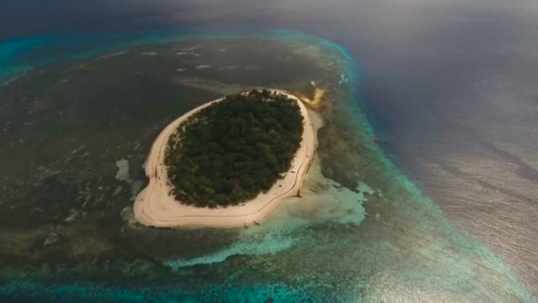 Havadan görünümü güzel plaj tropikal adada. Mantigue Adası Filipinler. — Stok video