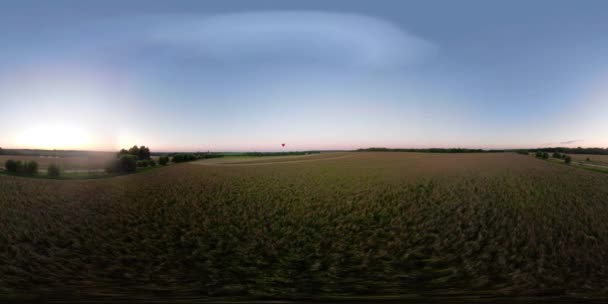 Vr360 varm luftballong i himlen över ett fält. — Stockvideo