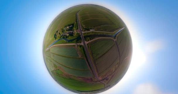 Aerial view of farmland spherical panorama — Stock Video