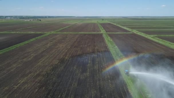 Sistema de riego en tierras agrícolas. — Vídeo de stock