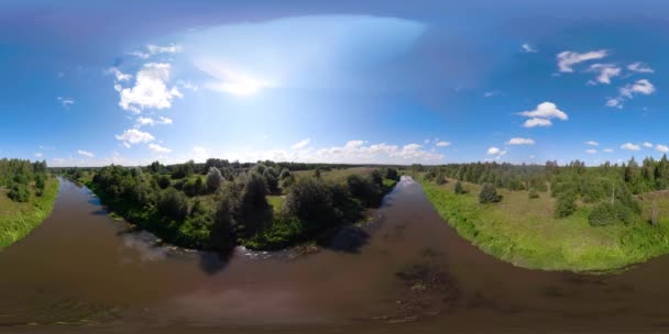 Vr360 landschap met rivier en bomen. — Stockvideo