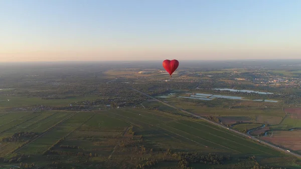 Luftbild Heißluftballon Form Herz Den Himmel Über Feld Der Landschaft — Stockfoto
