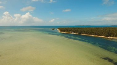Hava güzel bir plaj tropikal bir adada görüntüleyin. Filipinler, Siargao.