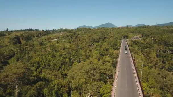 Most přes horské kaňon v džungli. Bali, Indonésie. — Stock video