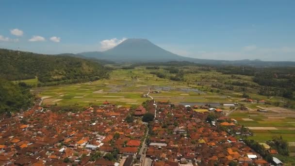 Paisaje de montaña tierras agrícolas y pueblo Bali, Indonesia. — Vídeos de Stock