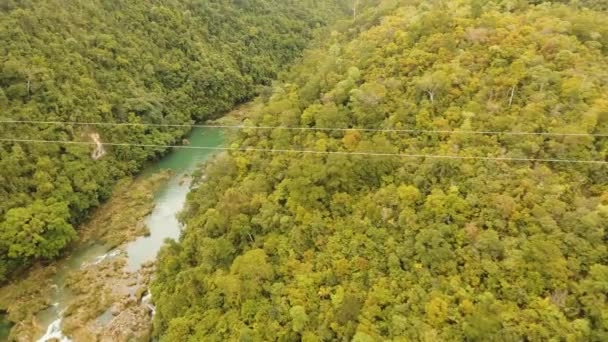 Attraktion zipline i djungeln Bohol, Filippinerna. — Stockvideo