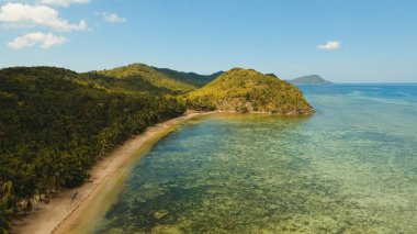Hava güzel bir plaj tropikal bir adada görüntüleyin. Busuanga, Palawan, Filipinler.