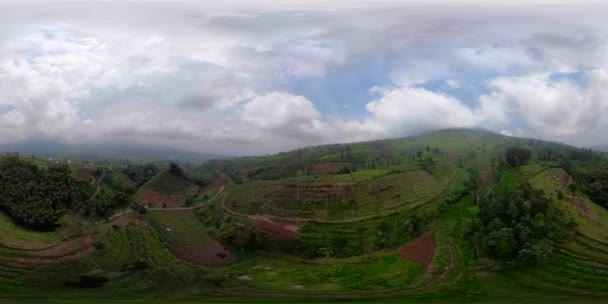 Mezőgazdasági földterület a hegyekben, Indonézia. vr360 — Stock videók