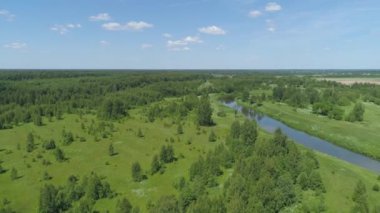 Nehir ve ağaçlarla kaplı manzara.