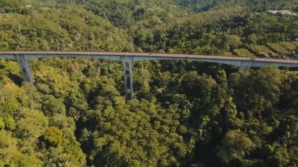 Puente sobre el cañón de la montaña en la selva. Bali, Indonesia . — Vídeo de stock