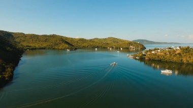 Tropikal deniz bay. Havadan görünümü: deniz manzarası Busuanga, Palawan, Filipinler.