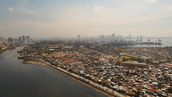 Aerial view slums of Manila, the poor district. Philippines, Manila