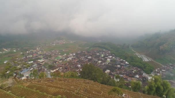 Paysage de montagne terres agricoles et village Java Indonésie — Video