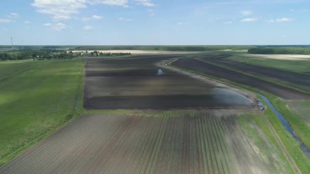 Irrigation system on agricultural land. — Stock Video