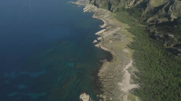 Vista Aérea Costa Con Playa Pedregosa Lagunas Arrecifes Coral Filipinas — Vídeos de Stock