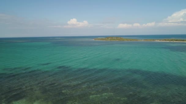 Τροπικό Νησί Αμμώδη Παραλία Φοίνικες Εναέρια Άποψη Tanduyong Νησί Πολύχρωμο — Αρχείο Βίντεο