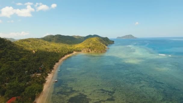 Тропический пляж с бирюзовым морем — стоковое видео