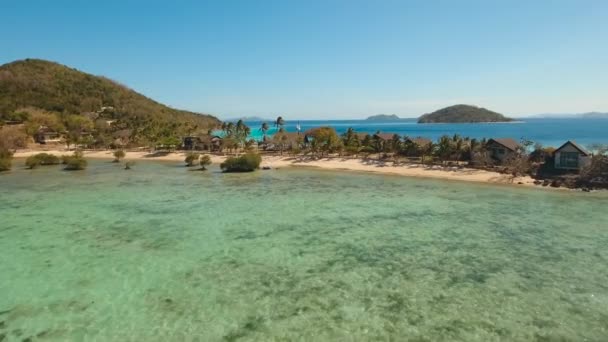 Luchtfoto Beeldmateriaal Eilanden Lagune Met Turkoois Water Bulog Dos Palawan — Stockvideo