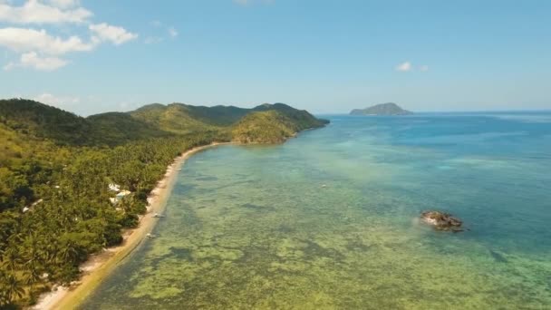 Tropisch strand met turquoise zee — Stockvideo