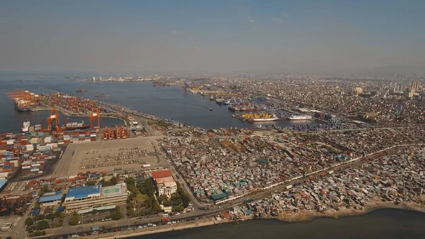 Cargo industrial port aerial view. Manila, Philippines.
