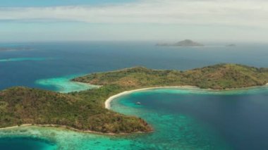 Kumlu plajlı tropik ada, Filipinler, Palawan