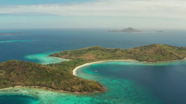 필리핀, 팔 라완, 모래 해변 이 있는 열대 섬 — 비디오