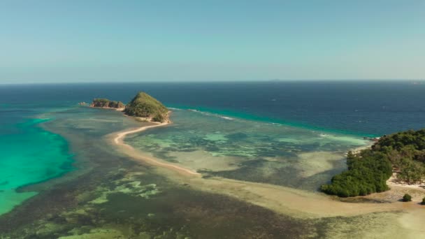 Kumlu plajlı tropik ada, Filipinler, Palawan — Stok video