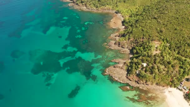 Тропічний пейзаж з блакитним морем і кораловим рифом — стокове відео