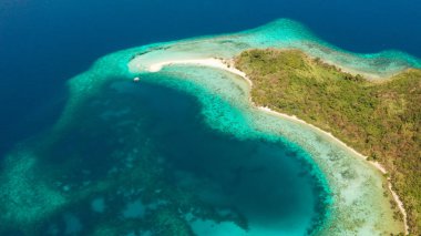 Kumlu plajlı tropik ada, Filipinler, Palawan