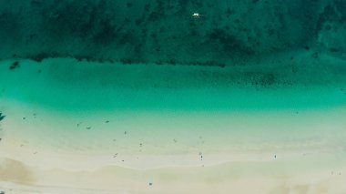 Tropik plaj ve açık mavi deniz