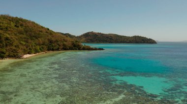 Kumlu plajlı tropik ada, Filipinler, Palawan