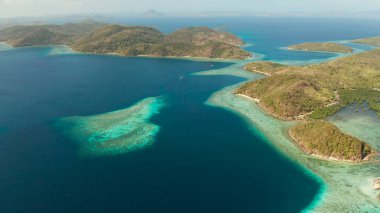 Kumlu plajlı tropik ada, Filipinler, Palawan