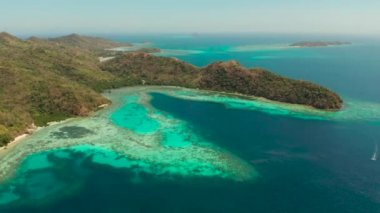Kumlu plajlı tropik ada, Filipinler, Palawan