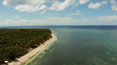 Siargao adası ve okyanus, hava manzarası.
