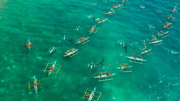 На Филиппинах, на острове Себу, ослоб наблюдает за акулами. — стоковое видео