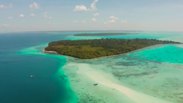 Göl kıyısında turkuaz suyu olan bir kumsal. Balabac, Palawan, Filipinler. — Stok video