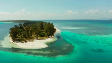 Kumlu bir tropik ada. Balabac, Palawan, Filipinler.
