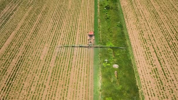 Tracteur pulvérisation de pesticides sur les champs de légumes avec pulvérisateur — Video