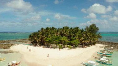 Kumlu plajı ve turistleri olan tropik Daco Adası.