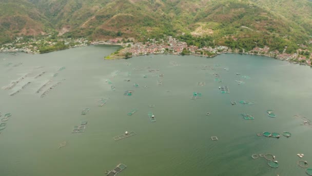 Farma rybna nad jeziorem Taal, Filipiny. — Wideo stockowe
