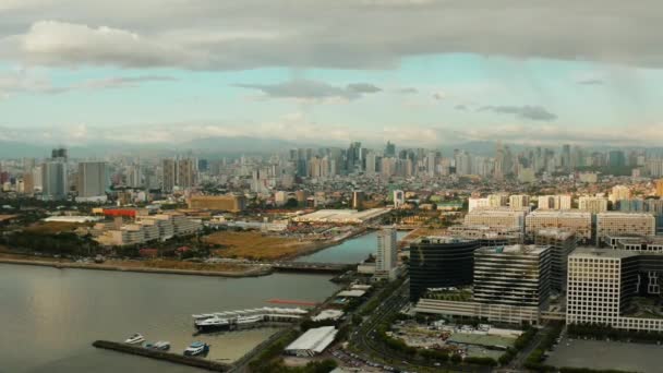 Manila, hlavní město filipínského leteckého pohledu. — Stock video