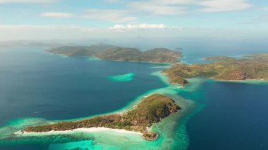 Kumlu plajlı tropik ada, Filipinler, Palawan